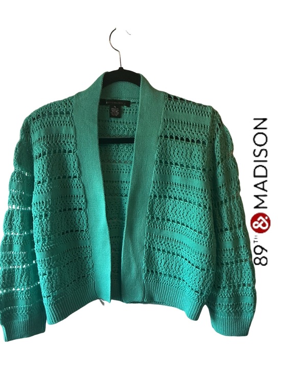 89th & Madison Sweaters - 89th & Madison Teal Open-Front Crochet Cropped Cardigan